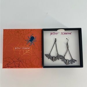Betsey Johnson Gunmetal & Crystal Dangle Glitter Bat Earrings